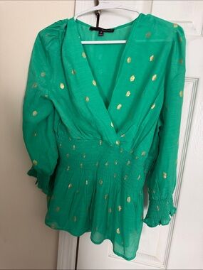 Harve Benard Emerald Green Surplice Tunic with Gold Dot Print-new without tag
